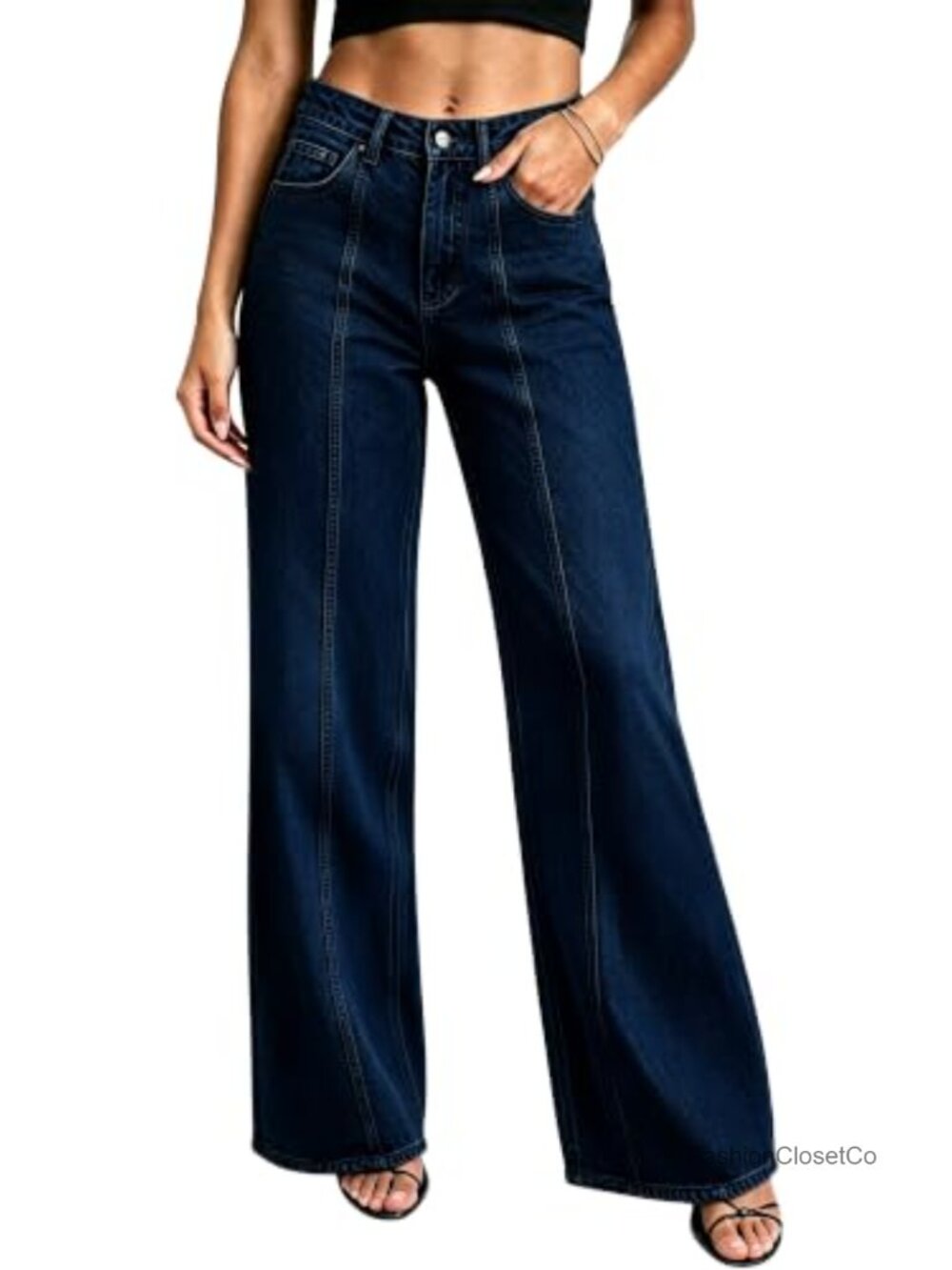 Women's Wide Leg Jeans High Waisted Stretchy Denim Pants